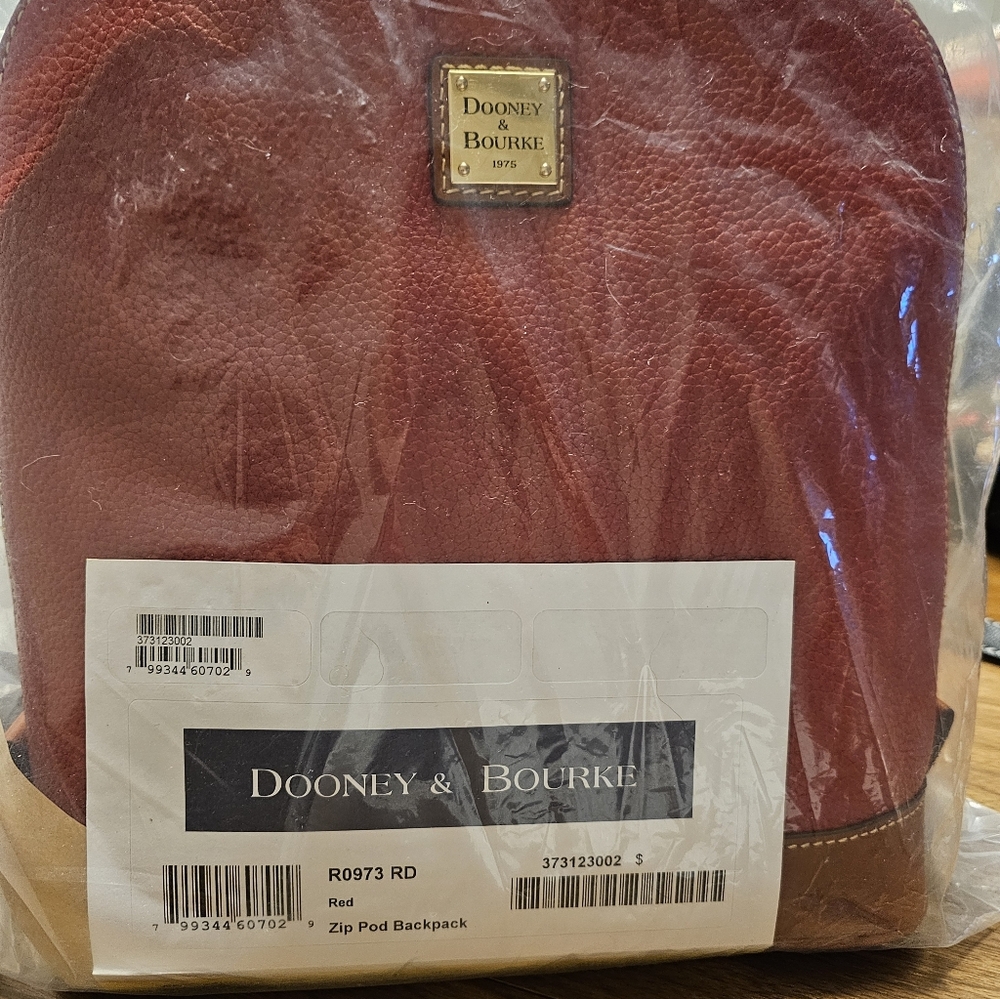 Dooney & Bourke Red And Tan Leather Zip Pod Backpack - Picture 5 of 9